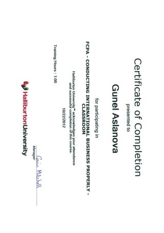 Certificates of Gunel Aslanova