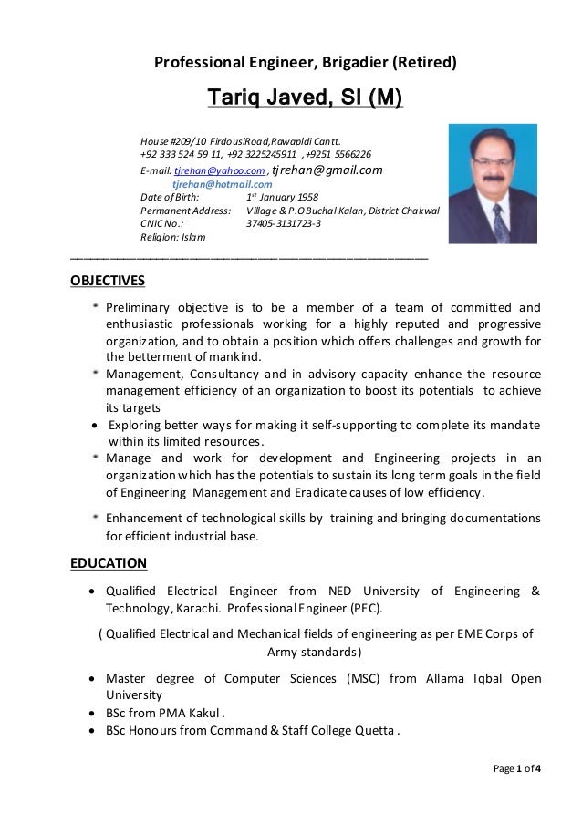pix Basic Cv For Retired cv professional engineer brig tj rehan