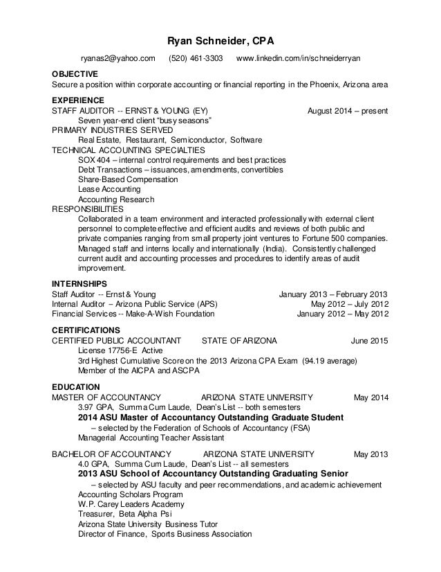 resume ryan schneider cpa cpa candidate resumes