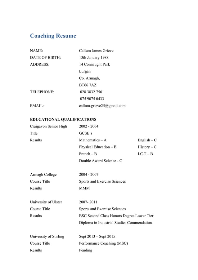 Volleyball Coaching Resume PDF - Volleyball Coaching Resume 1 638
