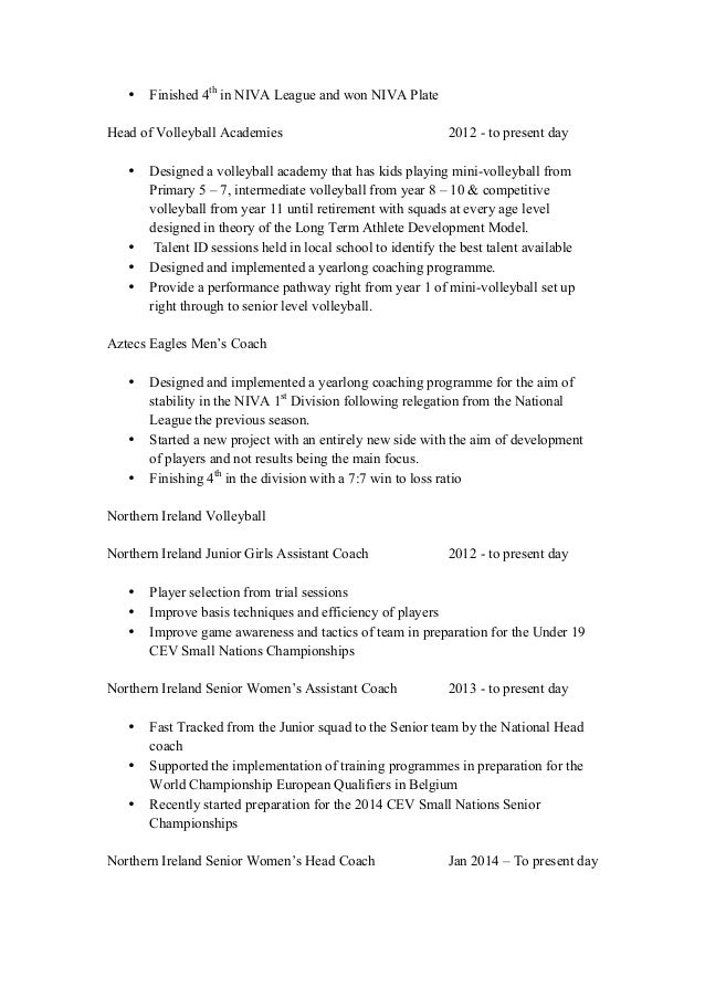 volleyball coaching resume coaches resume