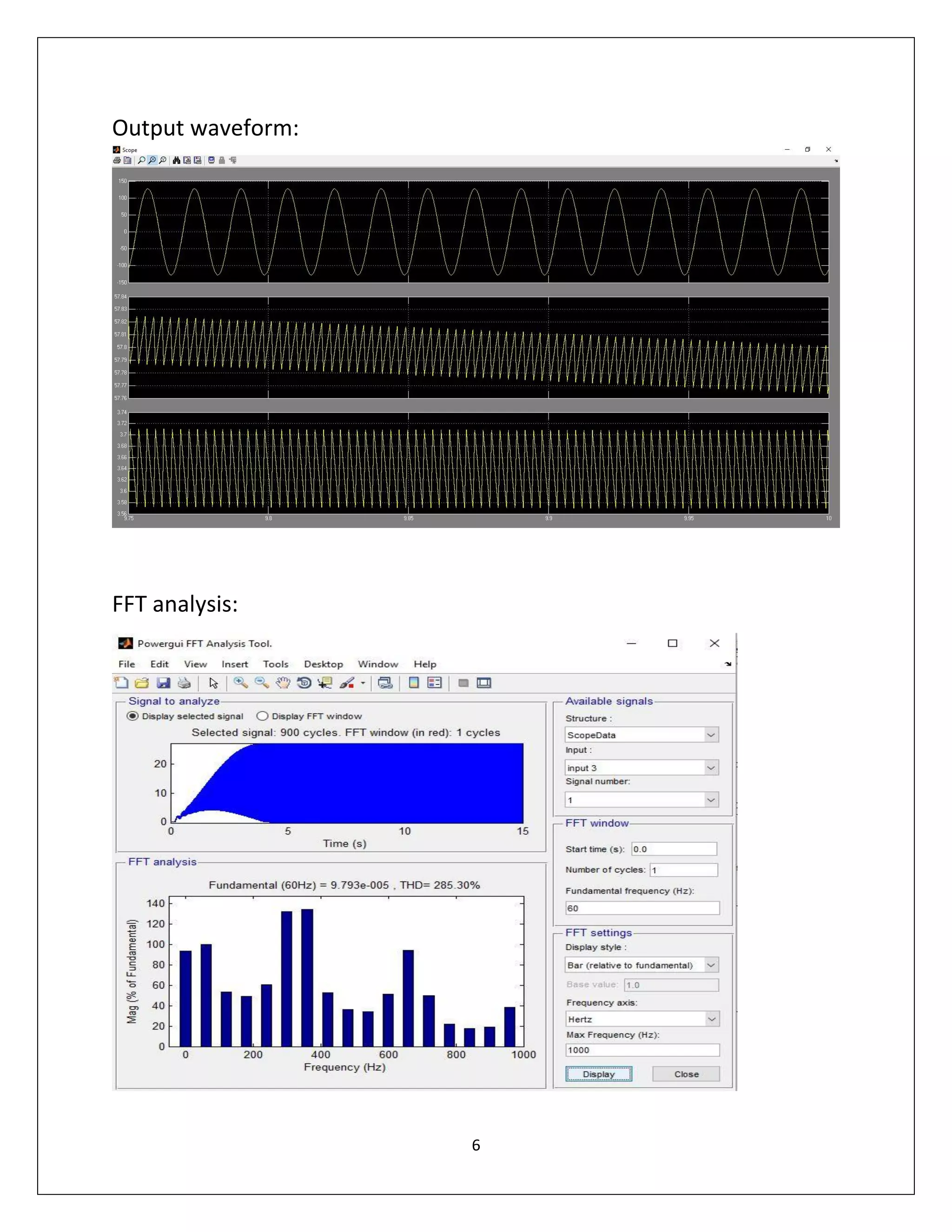 6
Output waveform:
FFT analysis:
 