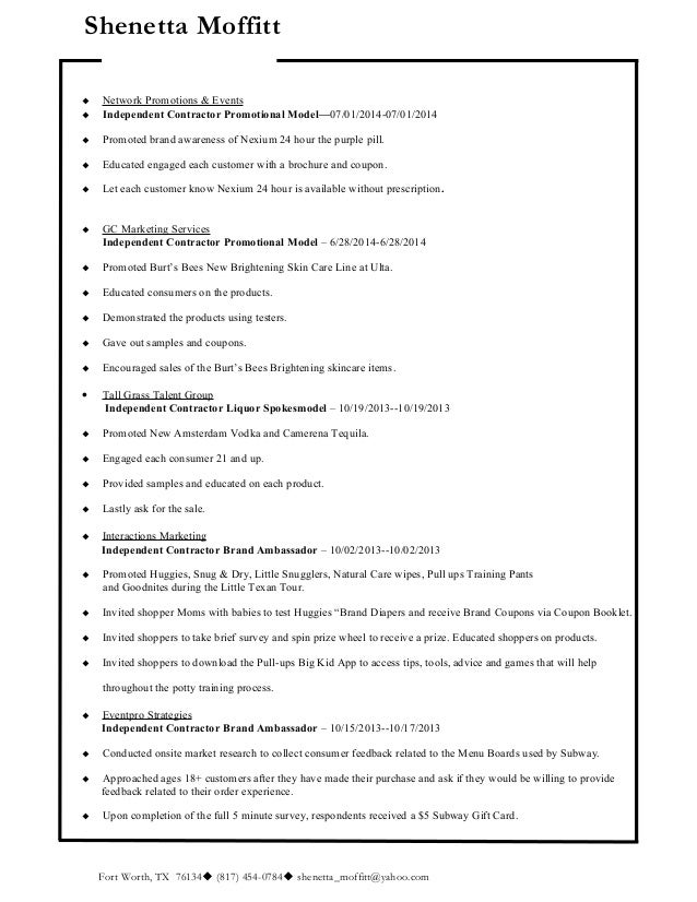 promotional model resumes