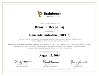 Browlin Deepa raj
Linux Administration (RHEL 6)
August 12, 2014
9190031
 