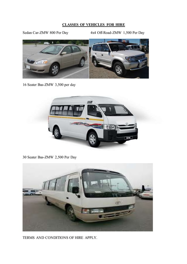 CLASSES OF VEHICLES FOR HIRE | PDF