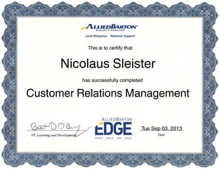 Tue Sep 03, 2013
Customer Relations Management
Nicolaus Sleister
 