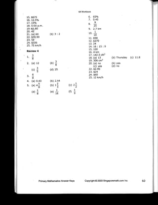 Singapore Math - 6A - Answer Key
