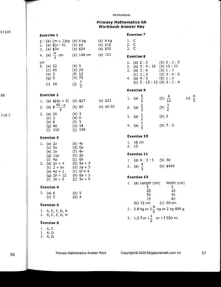 Singapore Math - 6A - Answer Key
