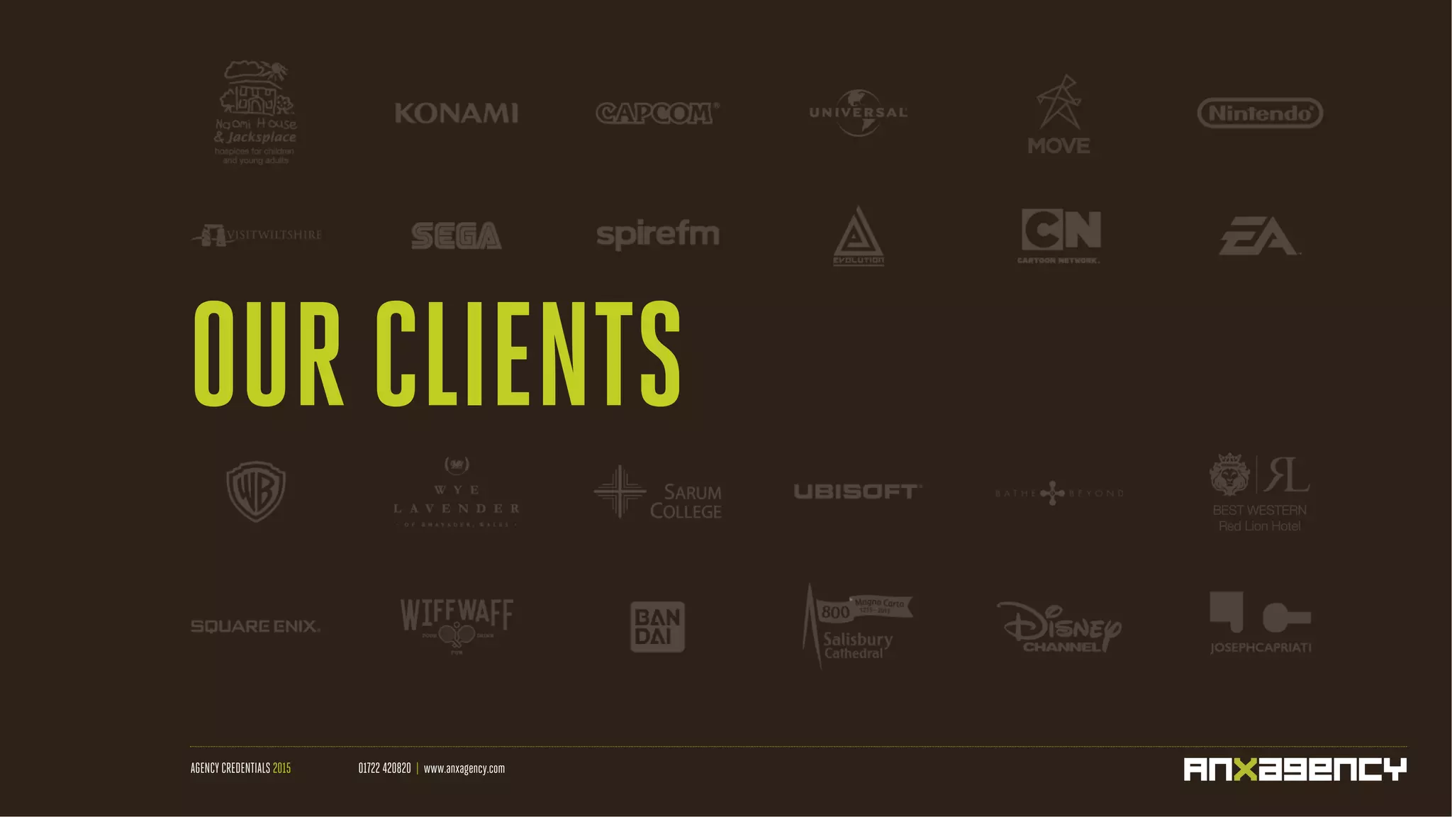 AGENCY CREDENTIALS 2015 01722 420820 | www.anxagency.com
OUR CLIENTS
 