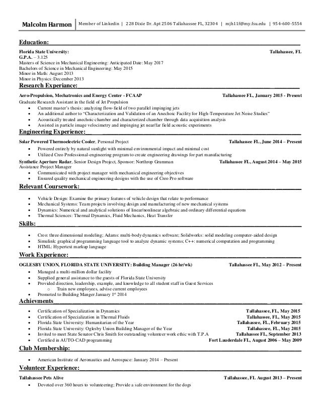 Malcolm Harmon Resume Mechanical Engineering Malcolm Harmon Resume Mechanical Engineering