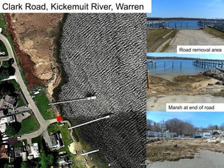 Clark Road, Kickemuit River, Warren
Marsh at end of road
Road removal area
 
