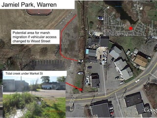 Jamiel Park, Warren
Tidal creek under Market St
Potential area for marsh
migration if vehicular access
changed to Wood Street
 