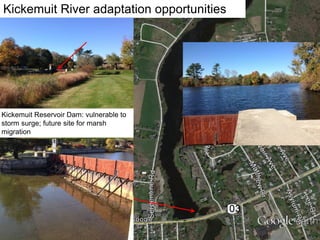 Kickemuit River adaptation opportunities
Kickemuit Reservoir Dam: vulnerable to
storm surge; future site for marsh
migration
 