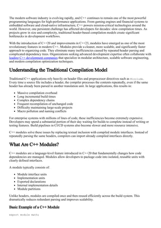 Accelerating C++ Development with Modern Modules for Scalable Software ...