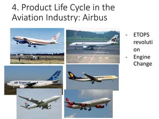 4. Product Life Cycle in the
Aviation Industry: Airbus
- ETOPS
revoluti
on
- Engine
Change
 