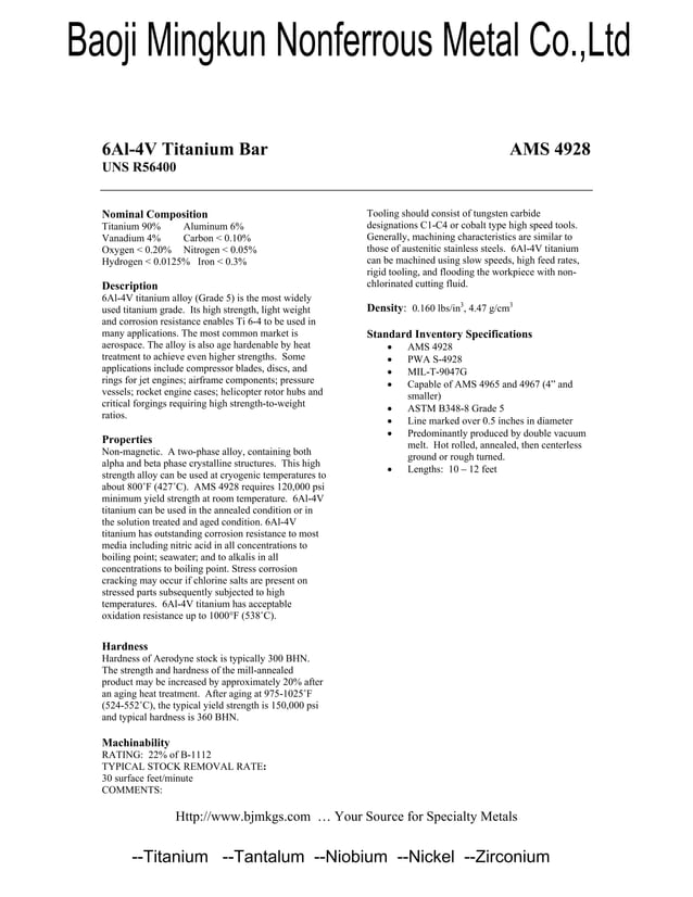 6Al4V titanium bar AMS 4928 PDF