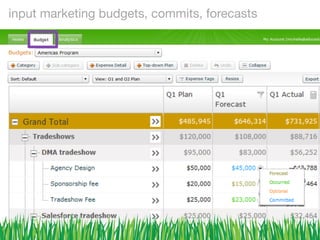input marketing budgets, commits, forecasts
 