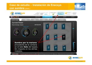 Caso de estudio Instalación de Enecsys
con sombra (cont.)




   Sombra por la mañana
   procedente de la ventana
   en el lado Este del tejado.
   Sin impacto en los demás
   módulos.
 