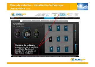 Caso de estudio Instalación de Enecsys
con sombra (cont.)




   Sombra de la tarde
   procedente de la ventana
   en el lado Oeste del
   tejado. Sin impacto en
   los demás módulos.
 