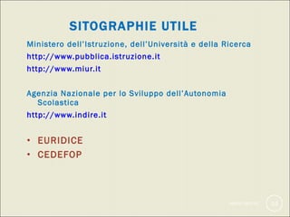 SITOGRAPHIE UTILE   <ul><li>Ministero dell’Istruzione, dell’Università e della Ricerca </li></ul><ul><li>http://www.pubbli...