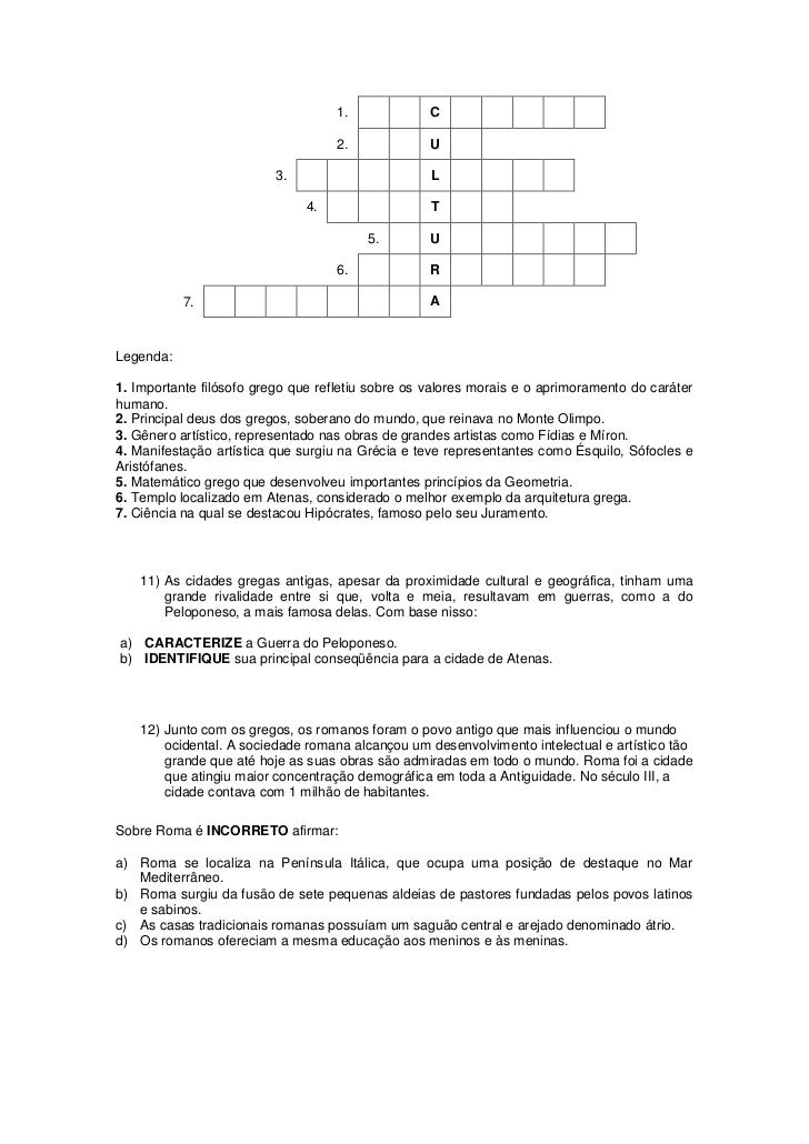 Exercicios Sobre A Grecia Antiga 1 Ano Com Gabarito