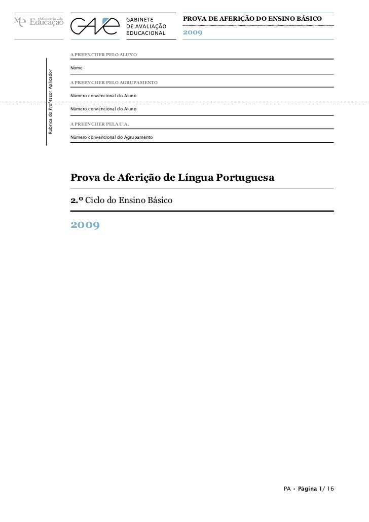 PROVA DE AFERIÇÃO DO ENSINO BÁSICO                                                                      2009              ...