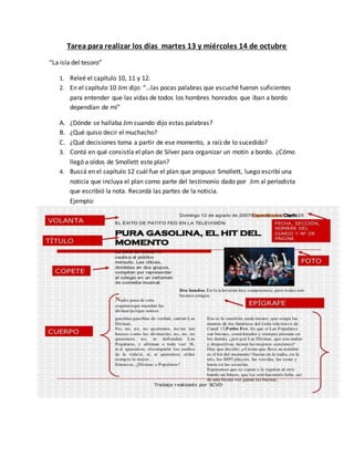 Tarea para realizar los días martes 13 y miércoles 14 de octubre
“La isla del tesoro”
1. Releé el capítulo 10, 11 y 12.
2....
