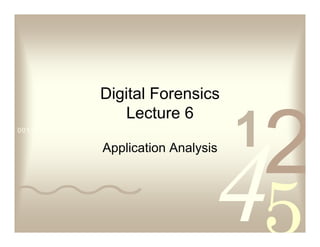 0011 0010 1010 1101 0001 0100 1011
Digital Forensics
Lecture 6
Application Analysis
 