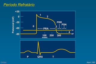 Período Refratário
Alpert 1980
PRA
PRR
0
1
2
4
PSN
TP
RP
3
100 200 300
msec
+30
0
-30
-60
-90
P T
QRS
Potencial
(mV)
CVSJr.
 