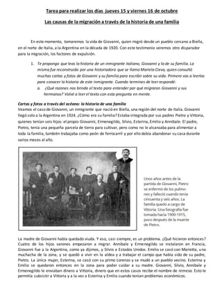 Tarea para realizar los días jueves 15 y viernes 16 de octubre
Las causas de la migración a través de la historia de una f...
