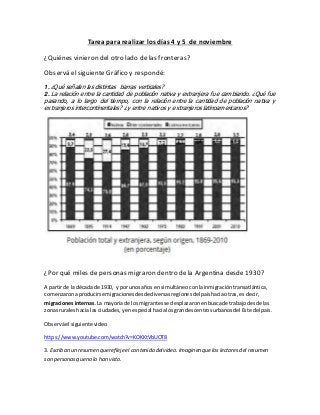 Tarea para realizar los días 4 y 5 de noviembre
¿Quiénes vinieron del otro lado de las fronteras?
Observá el siguiente Grá...
