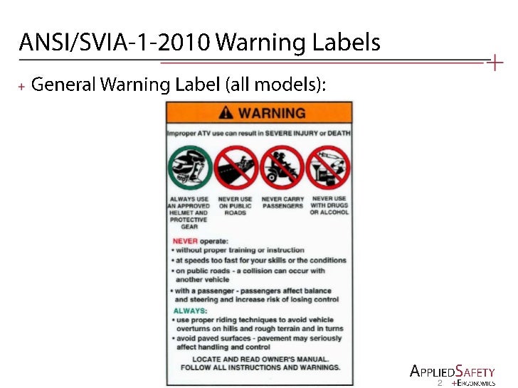 ATV Safety Summit Vehicle Characteristics/Other Rulemaking Topics