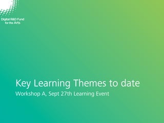 Key Learning Themes to date
Workshop A, Sept 27th Learning Event

 