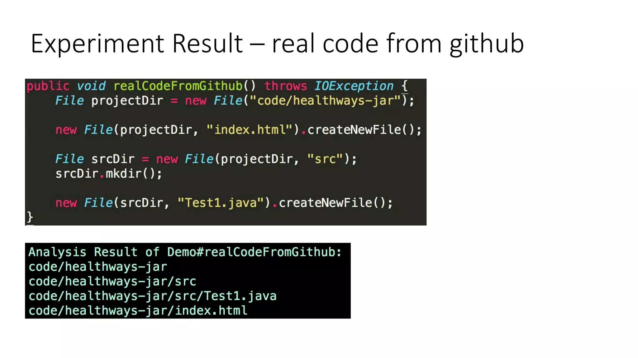 Experiment Result – real code from github
 