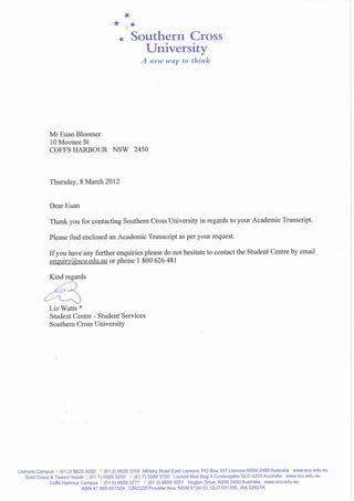 SCU letter and transcript