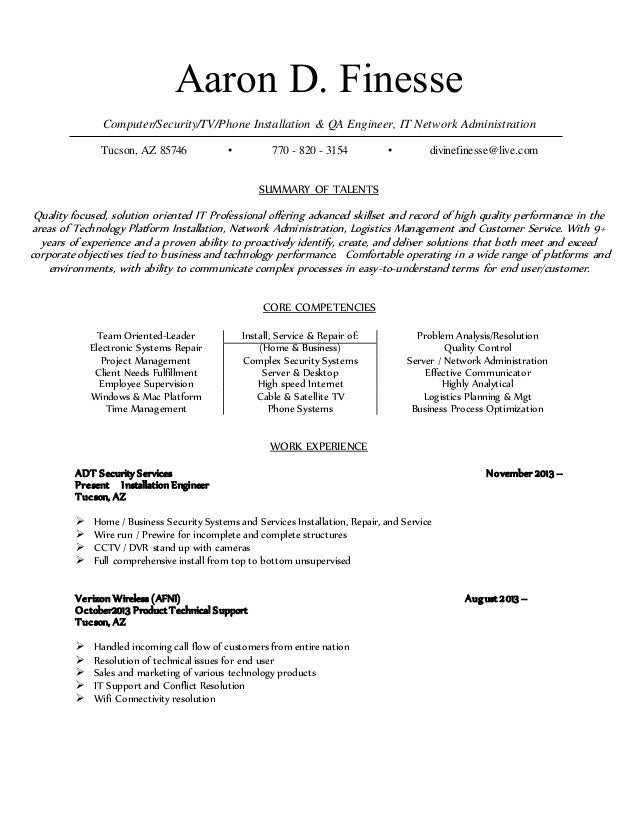 aaron divine finesse resume 2015 end adt computer security resume