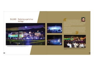 BULAND : Restoring a part of our
heritage
ZP-5 category, Narrow Gauge Steam Locomotive‘Buland’, adorning the precincts of ornate sandstone, heritage building of Nagpur Railway
Station. It was installed on 21st August, 2012, in an impressive ceremony including a scintillating sound & light show. This locomotive was
built in 1954 by M/s Nesmith Wilson & Co. Ltd and it served the Nagpur Division of Central Railway from 1955 to 1986.
The curtains went up on the‘Beats’of catchy tunes and‘Beams’of laser.
GM, C.Rly. Shri Subodh Jain, CME, C.Rly. Shri W. K. Pradhan, DRM, SECR, Nagpur Shri S. L. Verma, Mayor, Nagpur Dr. Anil Sole, Collector,
Nagpur, Shri Saurabh Rao, in the above photograph, immediately after the unveiling ceremony were among several other dignatories viz.
Air Marshal Jagdish Chandra, Police Commissioner, Shri Ankush Dhanvijai, Divisional Commissioner Shri B. V. Gopal Reddy, Chairman NIT,
Shri Pravin Darade.
16 17
It was a DRM’s chance visit to the huge Ajni Railway Yard on 19th
January’2012 for routine inspection of wagon maintenance facilities
spread over the yard along with Sr. DME when this lost jewel was
located in an obscured stabling line covered with weeds and bushes. Instantly realizing
the value and significance of this heritage, plan was made for its restoration to its old
glory and giving to it pride of place commensurate with the valuable services it
rendered during its heydays
Arranging the unveiling function was a dilemma, as far as resources were concerned, till
a brilliant idea come forward. Ultimately, not only funds required got arranged but also
profile of the function got substantially raised. Navbharat carried the ad of the ceremony
as a media partner & sponsors came forward whose names were prominent in the ad.
Not only GM & CME but entire who’s who of the city, came to witness this invaluable
piece of history, getting its place of pride, forever, right in front of iconic Nagpur station,
which itself is a heritage building.
Rajesh Dwivedi, Sr. DME/NGP
 