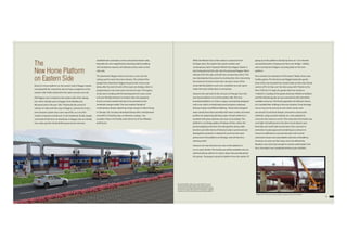 20 21
Need of a home platform on the eastern side of Nagpur station
was being felt for a long time, due to heavy congestion at the
western side. Public demand for the same was also very old.
Old Nagpur city is located on the eastern side of the railway
line, which initially came to Nagpur from Wardha and
Bhusawal side in the year 1867. Historically the arrival of
railways in India (and that way to Nagpur), ushered not only a
new transport system but a new way of life, as a very first
modern enterprise introduced in the traditional, feudal, largely
rural India of that time. As elsewhere, in Nagpur also an entirely
new urban growth, led by British government and army
The
New Home Platform
on Eastern Side
establishment, took place on the untouched western side,.
Naturally the new magnificently imposing station building
with Sandstone masonry and delicate arches came on this
side only.
The downtown Nagpur had to ever since, cross over the
railway yard to reach the main entrance. The ordeal of the
people from downtown Nagpur became even more acute
lately, after the start of work of the road-over-bridge, which is
progressing at a very slow pace over last six years. This agony
of rail users is ending with the development of a new, novel
and user friendly entrance on eastern side, also popularly
known as Santra market side due to its proximity to the
wholesale orange market. The new majestic facade of
contemporary design, depicting a large orange to reflect being
in‘Orange City', has been developed along with a well-planned
and well lit circulating area, an attractive canopy, new
escalator, Drop-n-Go facility, Auto Stand, Car & Two-Wheeler
parking etc.
While the Western face of the station is classical and of
heritage value, the eastern face sports modern and
contemporary look. Proposed 'World Class Nagpur Station is
also being planned this side. Also the proposed Nagpur Metro
will pass from this side, and will have connectivity with it. This
new development has proved so inviting that, this is becoming
the entrance of choice to the city’s rail users. Some of the
works like full platform roof cover, washable concrete apron
under the track will be done in next phase.
However, the real treat to the rail users of Orange City is the
new home platform no. 8 at the eastern side. This new
homeland platform no. 8 Has a unique, innovatively designed
roof cover, which is totally leak-proof and gives a pleasant
feeling of space and diffused lighting. Attractively designed
water stands have been provided with water coolers and water
purifiers for dispensing drinking water. Overall ambience is
excellent with green patches and clear surroundings. This
platform is a heritage gallery of railway articles, where old
period weighing machines, fire extinguisher, lamps, bells,
benches and other items of historical value is preserved and
displayed for posterity. A released N coach has also been
preserved on this platform as heritage, and will also be a
catering outlet.
However, the real attraction for users of the platform is
car-to-coach facility. This facility was earlier available only at a
selected railway stations in metros. Nauru has proudly joined
this group. Passengers using this platform have the option Of
going up to the platform directly by their car  two wheeler
saving botheration of going over foot-over-bridge. Initially,
trains starting from Nagpur are being dealt on this new
platform.
How smooth was realisation of this dream? Really, there were
hurdles galore. The foremost and biggest being the goods
shed, which was located here. Goods sheds are the main bread
earners of IR. So they can't be done away with. Thanks to the
then CCM shri S V Ingle, the goods shed was closed on
14.06.2012. Loading of the goods shed was shifted to Godhani
and the half rake goods up was converted to full rake within
available resources. This faced opposition of staff and Unions,
as it entailed their shifting to the new location. Fund shortage
was an issue to be overcome even where works were
sanctioned. Economical designs, innovative construction
methods, using recycled material, etc. were adopted to
overcome the resource crunch. Then execution time frame was
very tight. Everything was to be done in just about a year.
Normally such works take several years from sanction to
estimation to plan approval to tendering to contracts to
resource mobilisation to actual execution with several
unforeseen issues and unavoidable extension of deadlines.
However, we were not that lucky, not to be affected by
Murphy's Law, but lucky enough to remain undisrupted. And
thus, the project was completed almost as per schedule.
New Home Platform with car-to-coach facility, PF cover of
innovative design, water stands of new design along with
several articles of heritage value preserved here like, wrought
iron benches, lamps, clocks, bells, fire extinguishers, weighing
machines, an old NG coach functioning as catering outlet etc.
Erection of PF cover of an innovative design in progress on New Home Platform
 