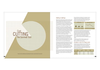 CUTTING
Cost
The Survival Tool
64 65
Stalling of stallings
Nagpur division, being located in the region of Satpura range,
valleys of Narmada, Tapti and Wardha rivers, Deccan Plateau
and two steep ghat sections, presents one of the most
undulating terrain for the train working with gradient upto 1
in 60. The powering of the train as it detailed result in stalling
of critical goods train – 5000 Tonne plus trailing load with
single G-9 or G-10 locos especially in monsoon months.
In the year 2010-11 there were 37 no of stalling. 41% were
found to be in critical section with longer rising gradient. It
was realised that speed restriction of 60 kmph in SUMO rakes
(CC+8+2 loading) for the critical patches resulting in stalling
because loco pilots attacking the rising gradient at this speed
were not able to clear the full length of the gradient. It was
seen that if the attacking speed is 70 kmph. driver is
successfully able to negotiate the full length of the rising
gradient without facing the slipping of wheels.
When this analysis presented to Shri Subodh Jain, GM C.Rly. on
his visit to Nagpur on 09.12.2011, he immediately gave his
approval for field trials. The field trial was done in Seloo-
Sewagram section dreaded to be the graveyard of all critical
goods trains frequently disrupting operation and punctually.
After the introduction of these trials stalling in these sections
came to zero from 12 nos. occurred in previous years.
This data could not bring forth HQs approval for similar trials in
other stalling prone block sections of the division. However,
division continued its effort. When the opportunity came the
data was presented to new GM CR Shri B P Khare who
immediately agreed for extension of these trials in 04 further
sections of the division viz. SLOR-SEGM, DMN-DIP, CHJC-WR &
CKNI-NGI w.e.f. 18.09.13 making the stalling zero in these
sections.
Division is sure that this wealth of trial data and the experience
will one day lead to enhancement of the speeds threshold of
SUMO rakes in 70 kmph resulting into total Stalling of Stallings
which will go a long way towards smooth and hiccup free
operation.
As a part of the drive TRO department issued instructions to all
Loco Pilots, Asstt. Loco Pilots, Control staff and Operating
Officers who were sensitized to follow time tested tips and
precautions particularly in Monsoon so that Stallings can be
avoided in general in the interest of smooth operation. These
tips were issued in a format of Pocket folder in month of
June-12. Individual staff was counselled through their
Supervisors also by organising Seminars and Workshops in this
regards.
The efforts proved effective leading to reduction in the
number of Stallings to 18 no. in the period June-12 to
March-13 achieving a reduction of 57%.
Increase in use of 3-Phase Locos
Operating of trains comprising 24 coaches with WAP-7 locos
resulted in withdrawal of banker for the trains in ghat sections
of TEO-CCD & DHQ-MJY. Due to provision of regenerative
braking in three phase locos, energy regeneration takes place
during use of regenerative braking while controlling the train
which resulted to energy saving.
SERVICE
CONSUMPTION
(IN KWH)
RE-
GENERATION
(IN KWH)
% ENERGY
REGENERATED
SAVINGS
(IN RS.)
COACHING 4888445 977979 20.01% 73,15,283
GOODS 3292126 603631 18.34% 45,15,160
TOTAL 8180571 1581610 19.33% 1,18,30,443“Reuse & recycle anything and everything from water to wood and steel to structures.”
STALLING CASES
2011-12 2012-13 2013-14
(up to sept)
49 32 20
16
13
19
9
2
SLOR - SEGM SECTION
2009-10 2010-11 2011-12 2012-13 2013-14
(up to sept)
Every extra kilometre of utilisation of Loco, Wagons, Coaches,
Avoidance of each minute of detention of trains and crews,
Creation of line capacity of even fraction of a train etc. results
in that much extra transportation and that much less cost
leading to cutting of cost of transportation.
 