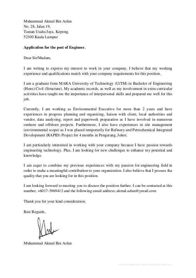 cover letter template reed