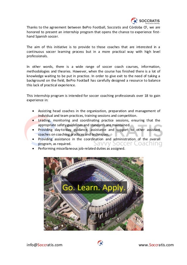 soccer coach internship cordoba cf other words for internship