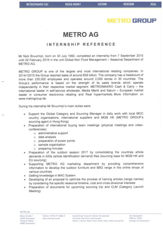 Internship Reference METRO AG