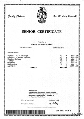 Senior Certificate with Endorsement