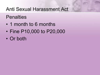 SEXUAL HARASSMENT AND LAWS AGAINST WOMEN