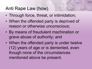 SEXUAL HARASSMENT AND LAWS AGAINST WOMEN