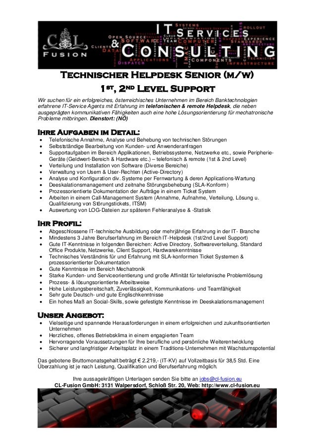 Id 1147 Stellenbeschreibung Help Desk Senior 1st 2nd Lvl Support No