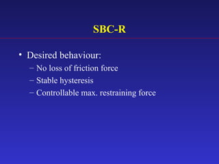 SBC-R
• Desired behaviour:
– No loss of friction force
– Stable hysteresis
– Controllable max. restraining force
 
