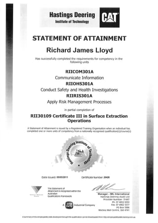 Richard Lloyd S1 S2 S3 Certificate