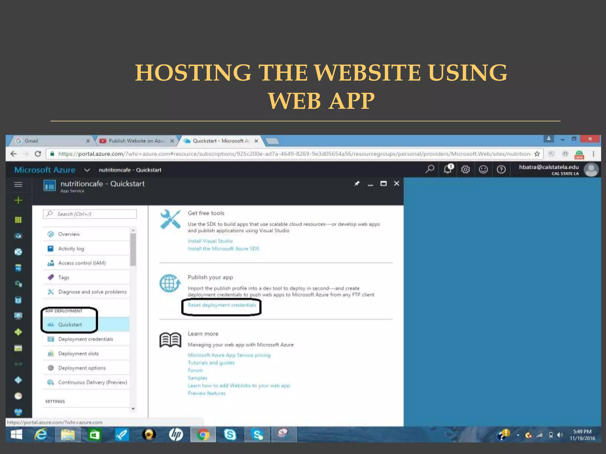 HOSTING THE WEBSITE USING
WEB APP