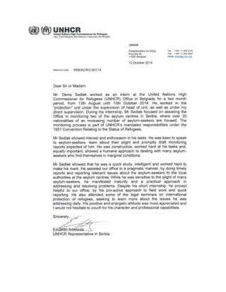 Denis Sedlak  recommandation letter